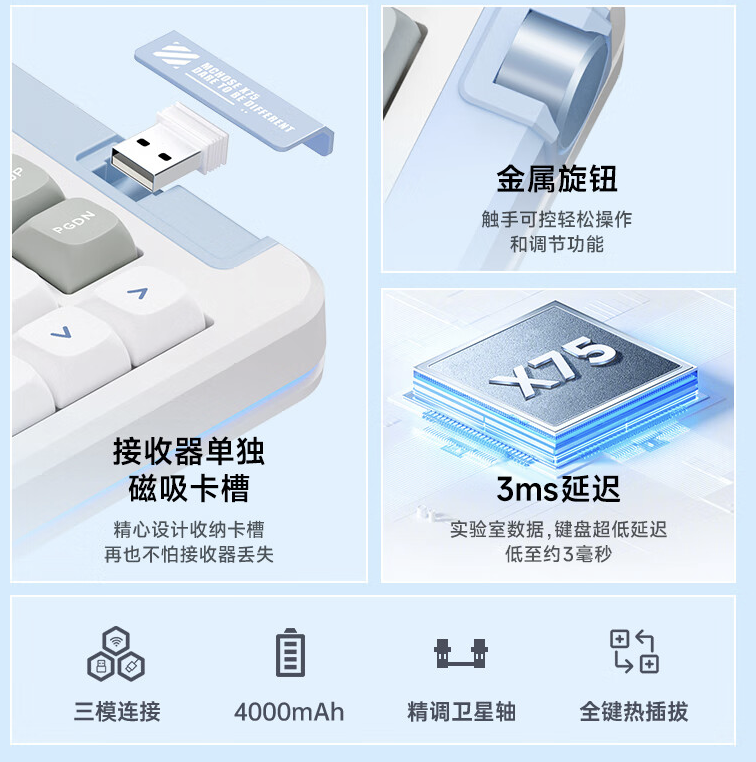 迈从推出 X75 三模机械键盘“绝地暗黑”款:82 键鲸海轴,到手 359 元