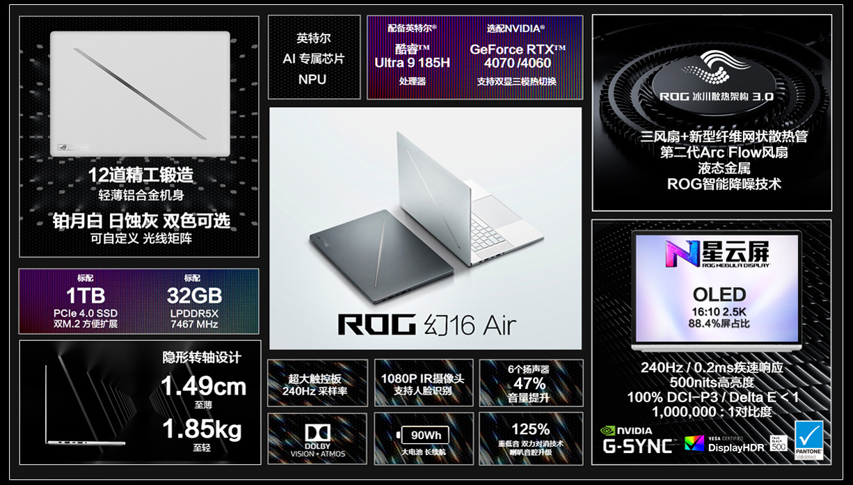ROG 幻 14/16 Air 游戏本发布:全新设计,最高 RTX 4070 独显