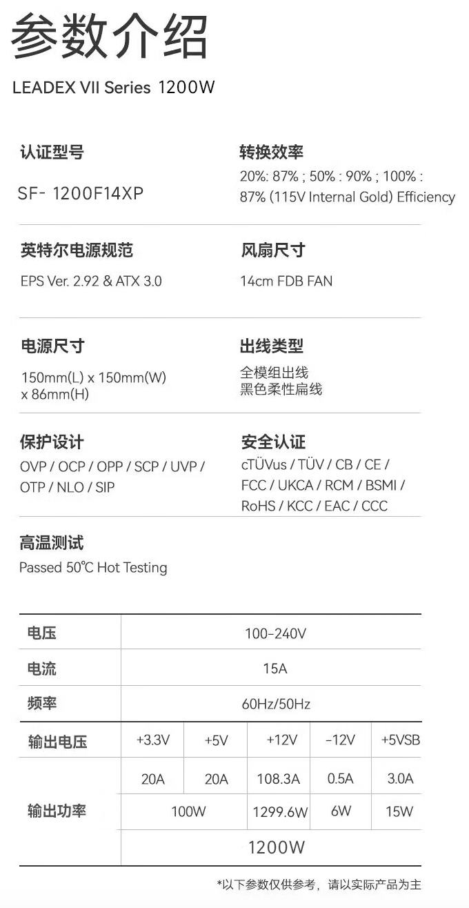 振华推出 LEADEX VII 1200W ATX 3.0 电源:140mm 风扇,售 1799 元