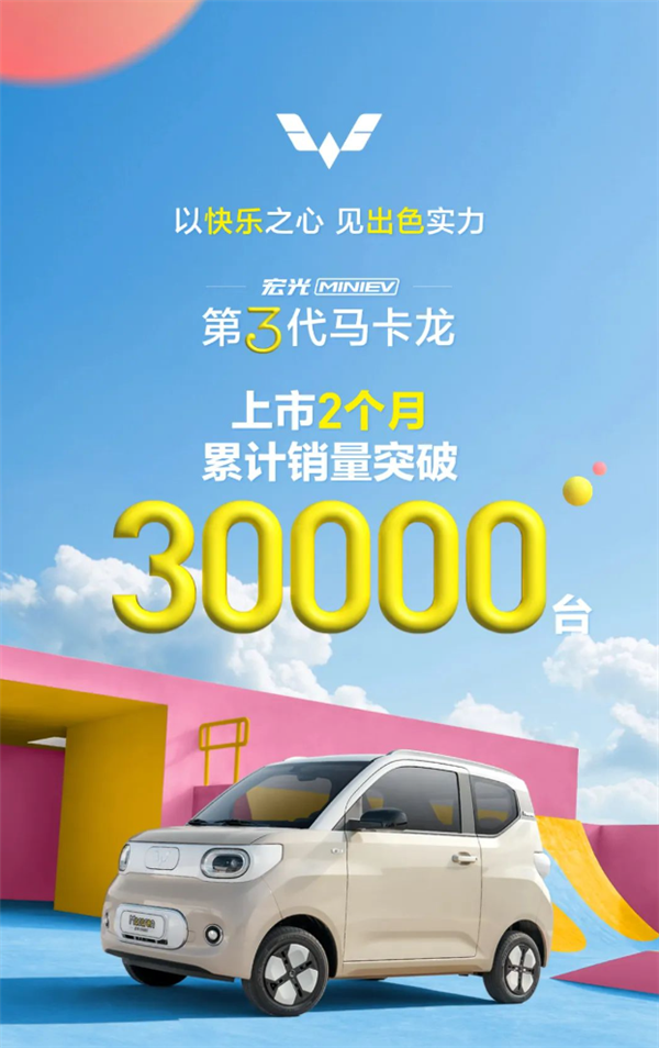 五菱宏光MINI EV第三代马卡龙广受欢迎,两个月内销售突破三万辆