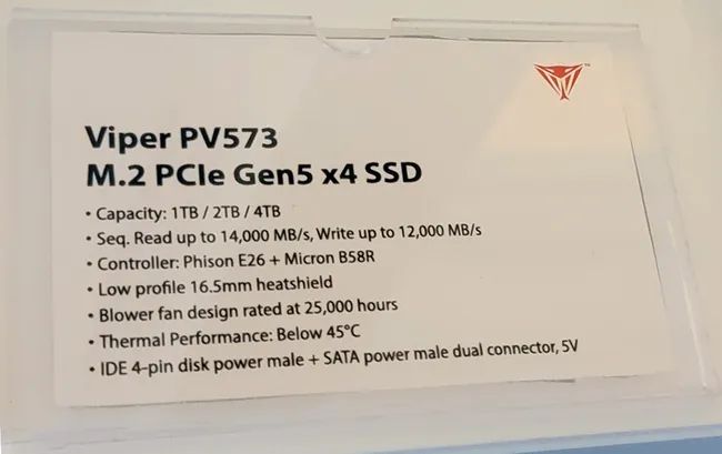 美商博帝展示 Viper PV573 固态硬盘:连续读取最高 14000 MB/s
