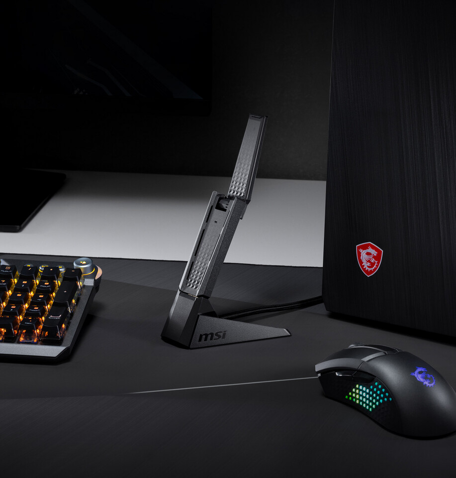 微星推出 AXE5400 三频 Wi-Fi 6E USB 适配器:自带底座设计、支持即插即用