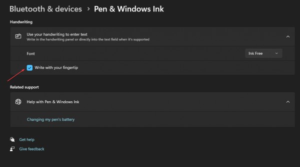 Win11怎么开启指尖书写？Win11启用和禁用指尖书写的方法