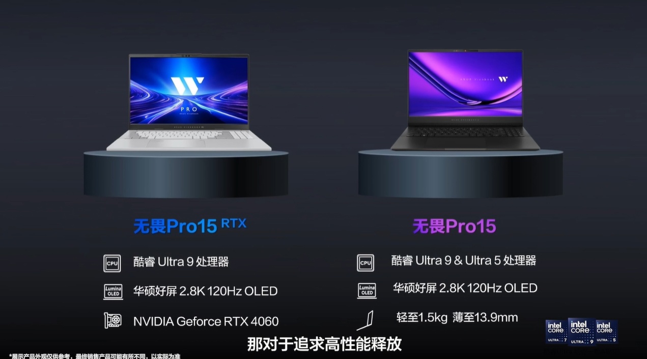 华硕首发无畏 Pro15 2024 笔记本：搭载酷睿 Ultra 9 / 5 处理器，配备2.8K OLED 屏幕