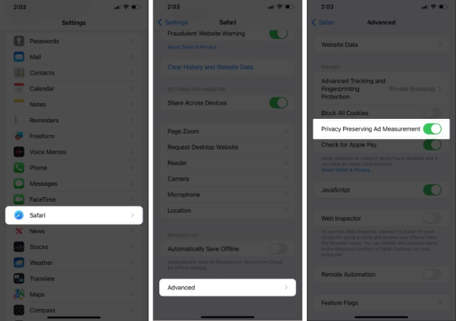 在iPhone和Mac上的Safari浏览器中如何开启广告衡量的隐私保护