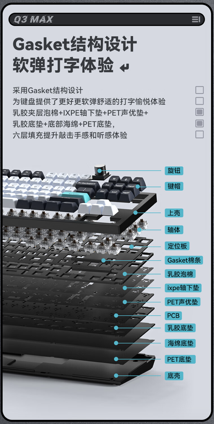 Keychron 推出 Q3 Max 三模机械键盘:Gasket 结构、TKL 配列,1148 元起