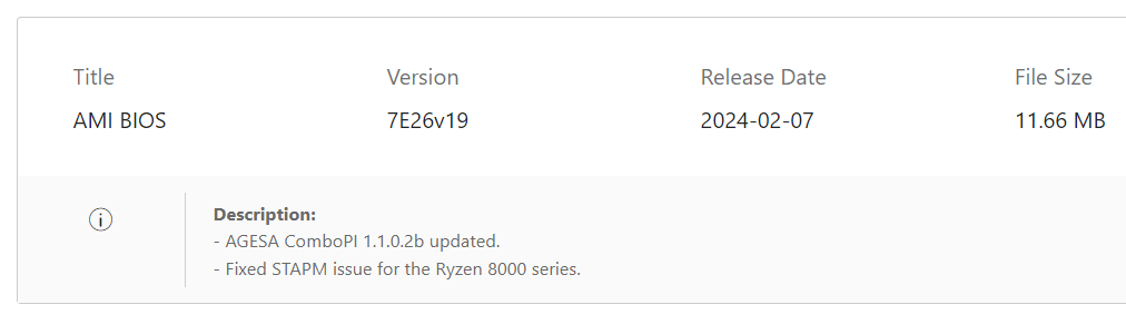 微星主板 BIOS 更新,修复 AMD 锐龙 8000G APU 上的 STAPM 问题