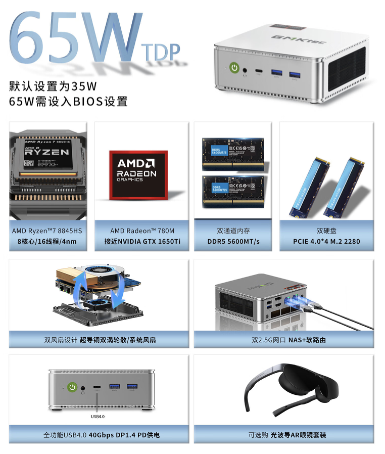 极摩客 K8 迷你主机 10 点开售:8845HS、可选配 AR 眼镜,2499 元起