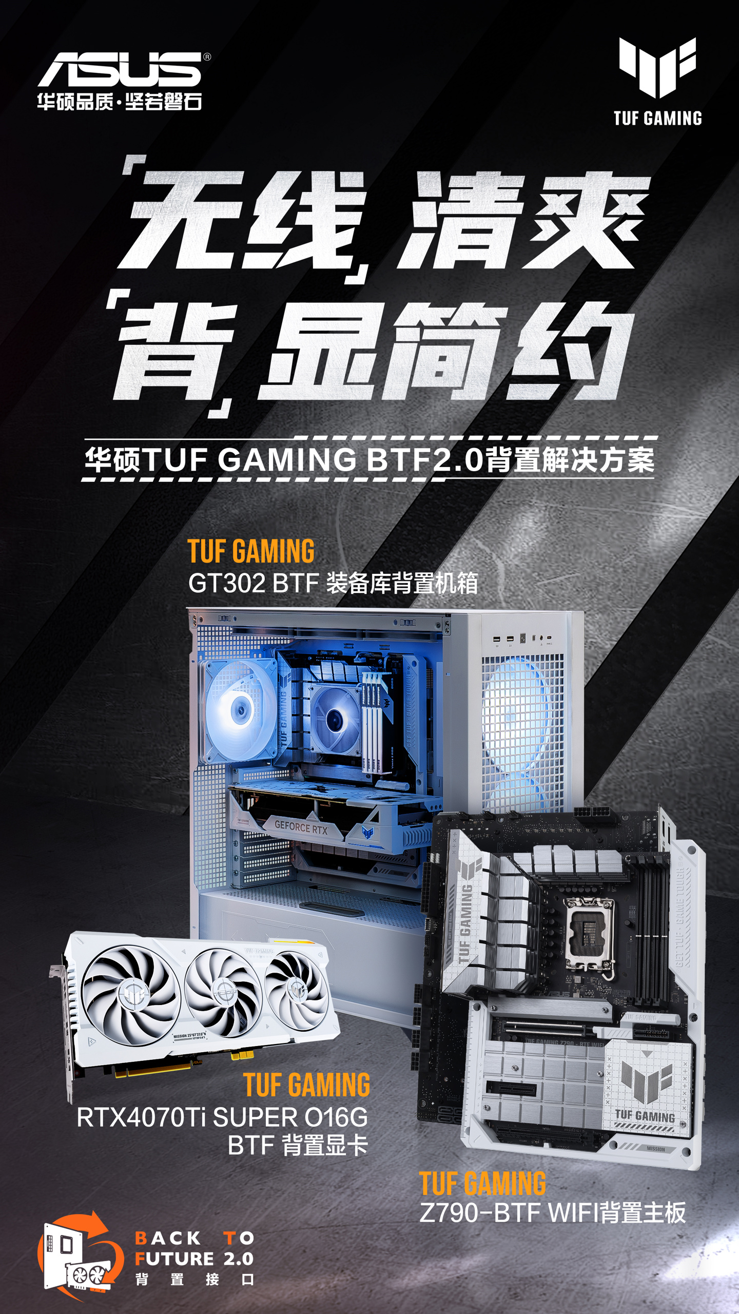 华硕发布 BTF 2.0 系列新品：搭载 Z790 主板、RTX 4070Ti Super 显卡和 TUF GT302 背置机箱