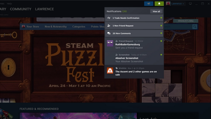 Steam桌面客户端测试版更新：新增全新笔记应用，可在游戏中固定窗口