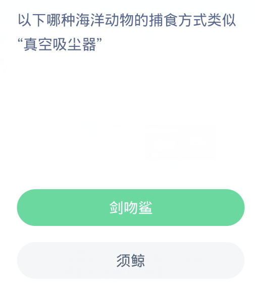 蚂蚁森林神奇海洋3月1日：以下哪种海洋动物的捕食方式类似真空吸尘器