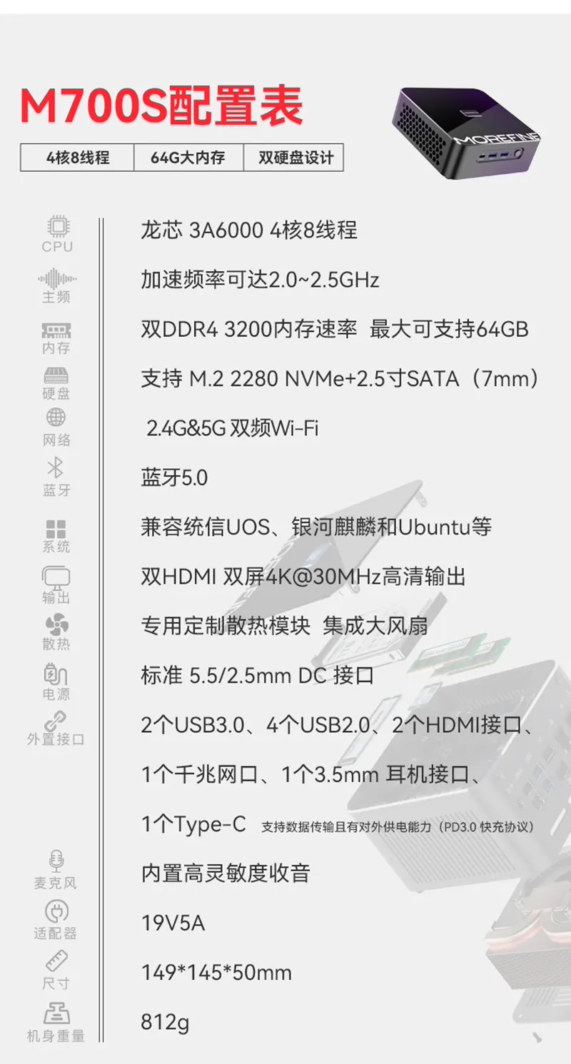 首款龙芯 3A6000 迷你主机:MOREFINE 摩方 M700S 发布,预售 2799 元