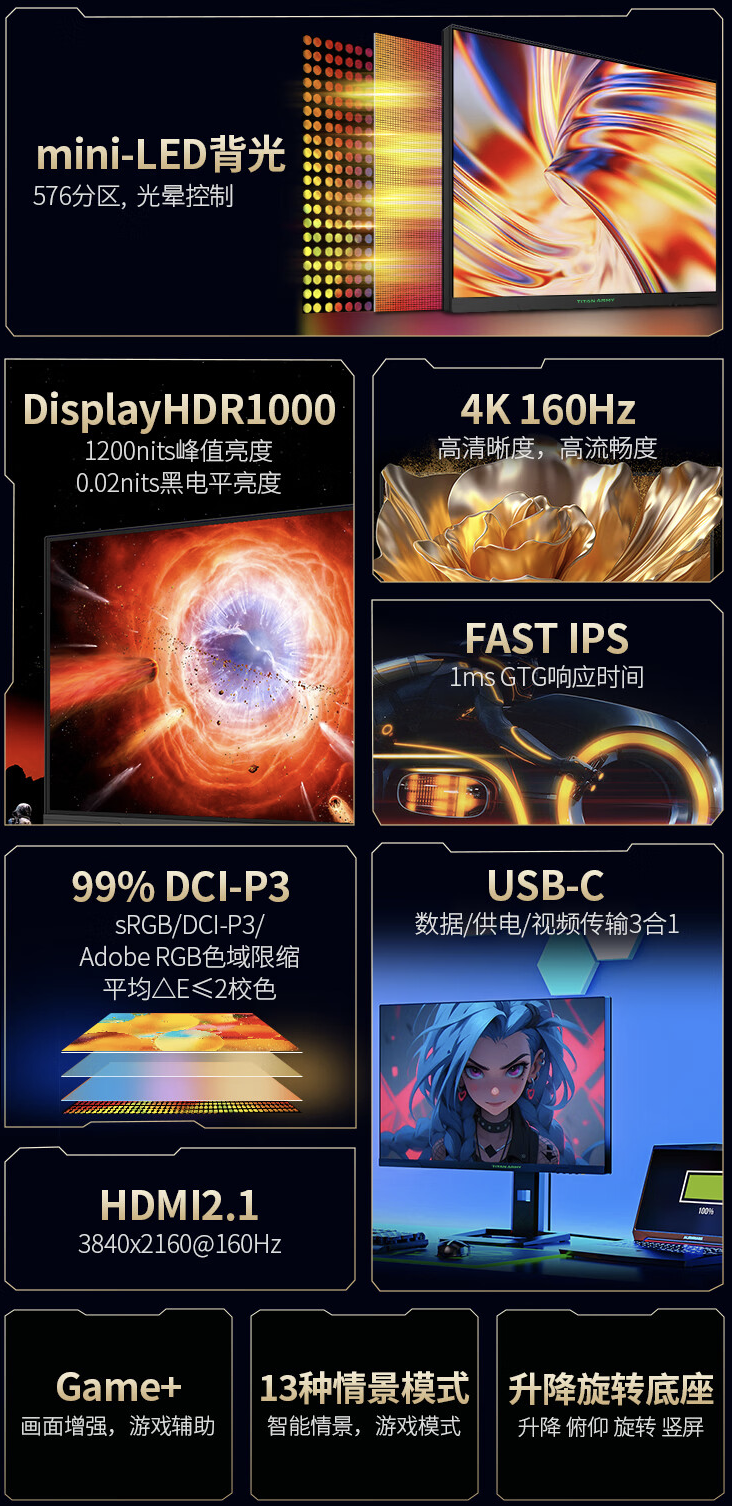 泰坦军团推出 P275MV 27 英寸显示器:4K 160Hz Mini-LED,售 2499 元