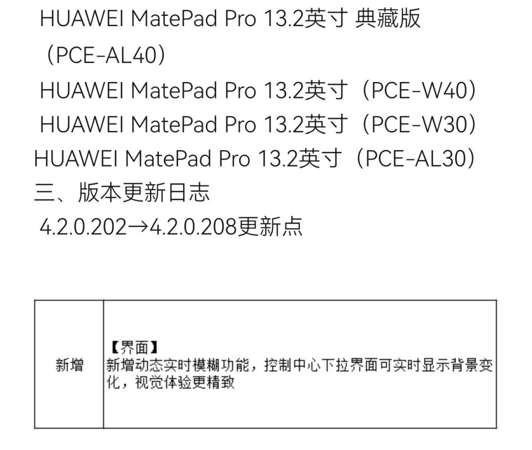 华为 MatePad Pro 13.2 平板众测鸿蒙 4.2.0.208 版本:支持隔空手势、控制中心背景实时模糊