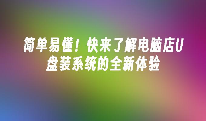 简单易懂!快来了解电脑店U盘装系统的全新体验
