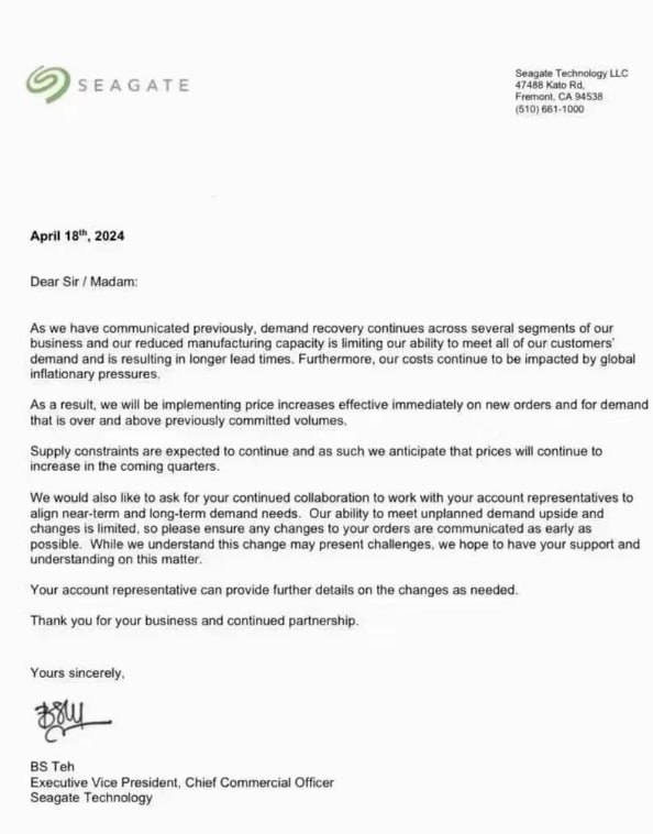 机械硬盘供应紧张,希捷跟进西部数据调涨价格