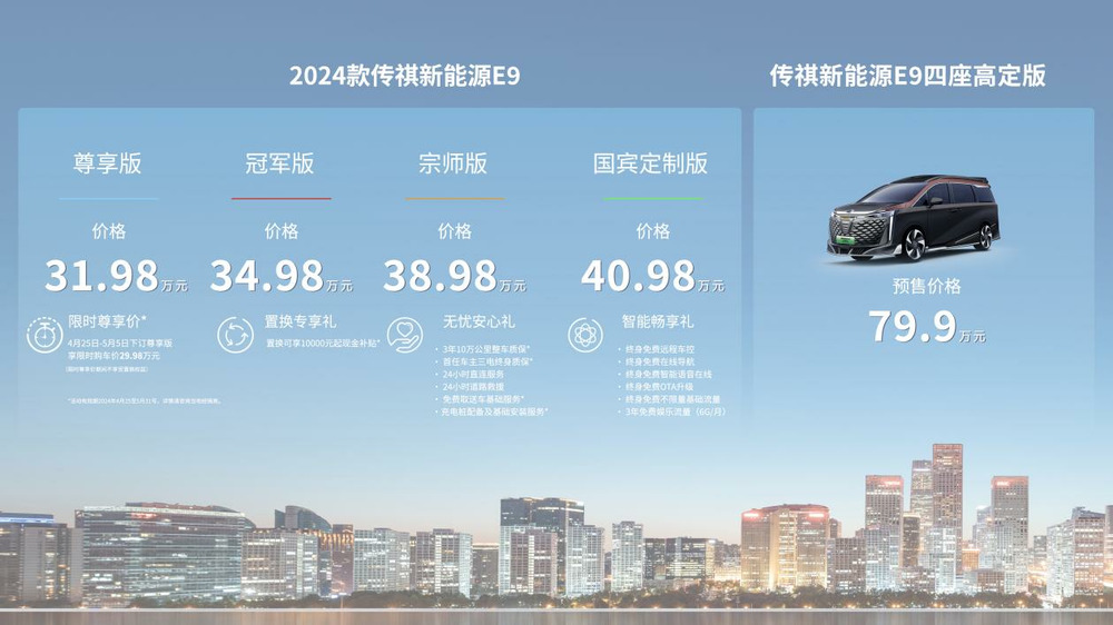 尊享版限时29.98万元 2024款传祺新能源E9于北京车展上市