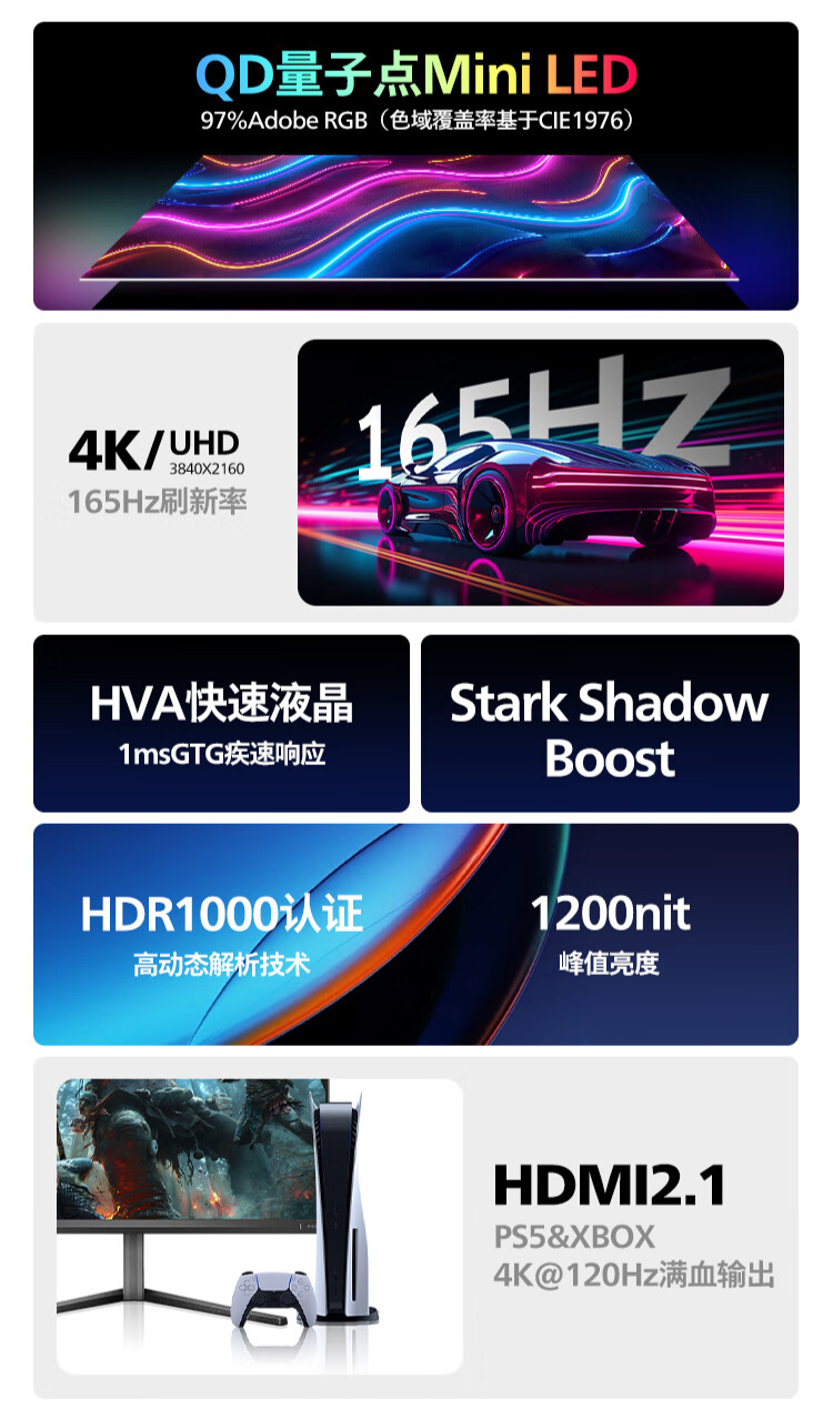 飞利浦 27M2N6800ML 27 英寸显示器开售:4K 165Hz QD-Mini LED,3499 元