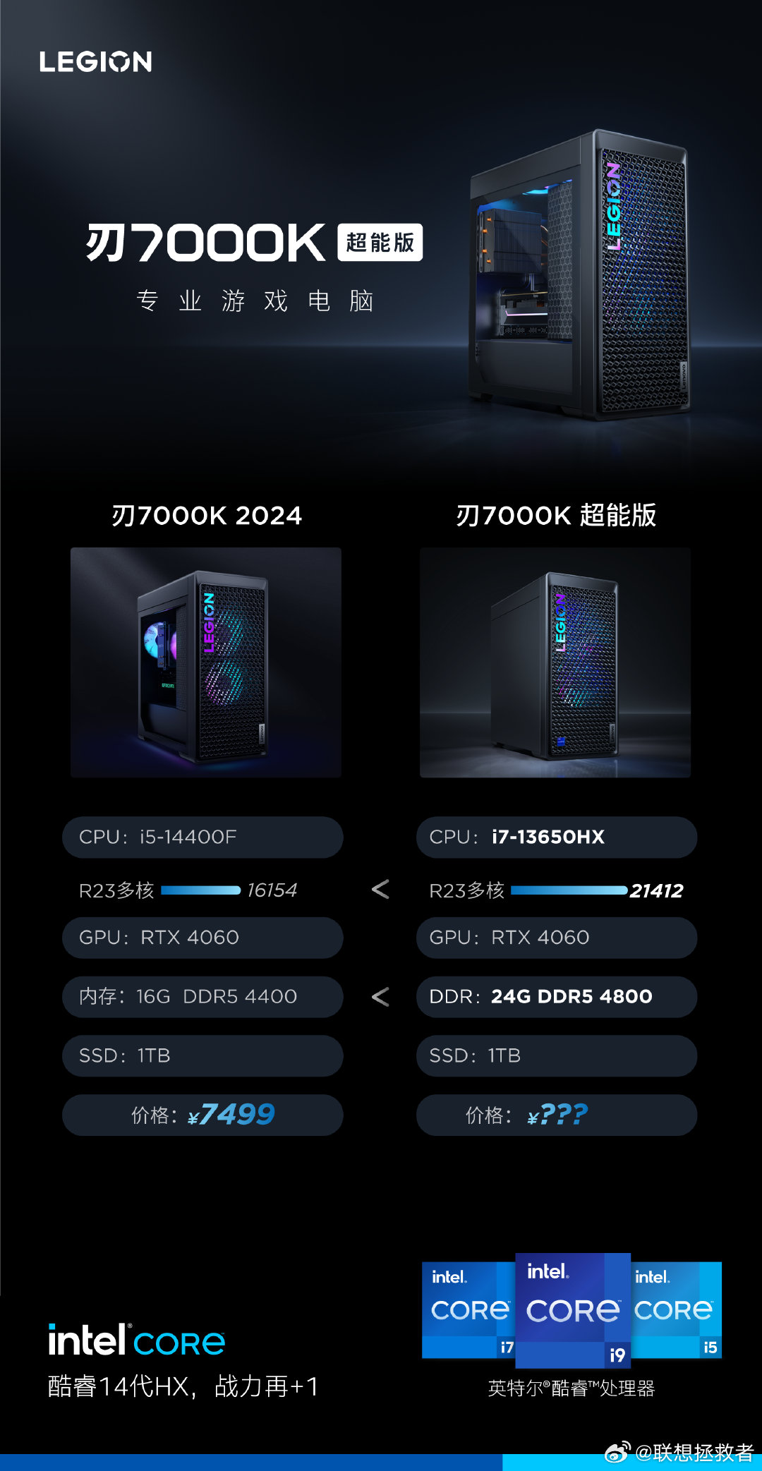 联想拯救者刃 7000K 超能版台式电脑配置公布:最高可选 i9-14900HX + RTX 4070 Ti Super