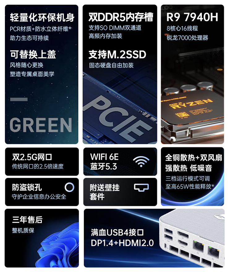 机械师创物者 MiniⅡ 迷你主机 R9-7940H “准系统版”上架:双 2.5G 网口,2799 元