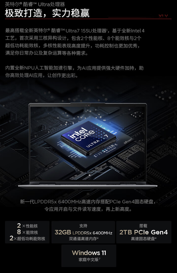 联想上架 2024 款 ThinkPad X1 Yoga 笔记本:Ultra 7-155U + 32GB + 1TB 售 15999 元