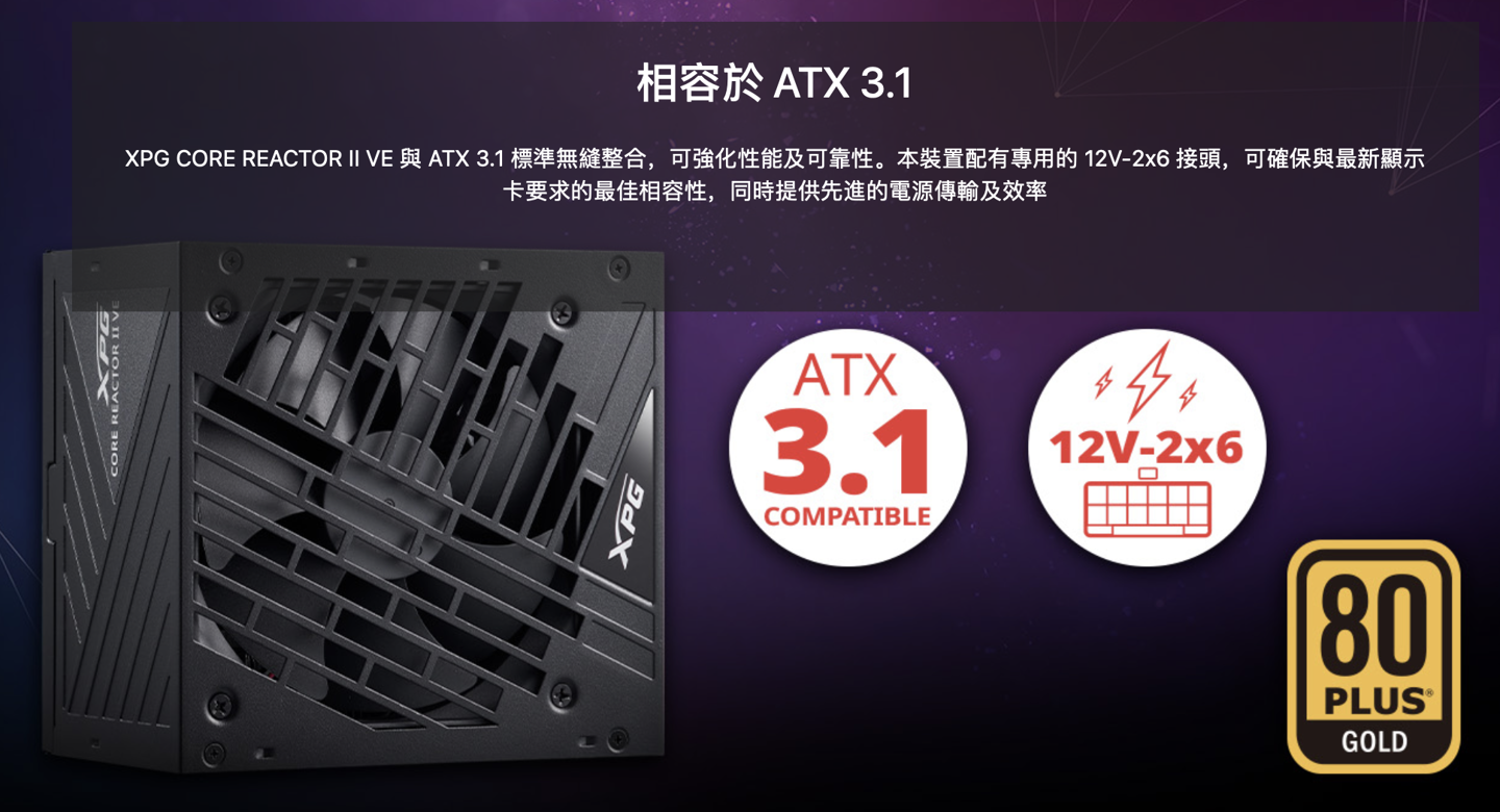 威刚推出 XPG CORE REACTOR II VE 电源:850W 功率、120mm 风扇