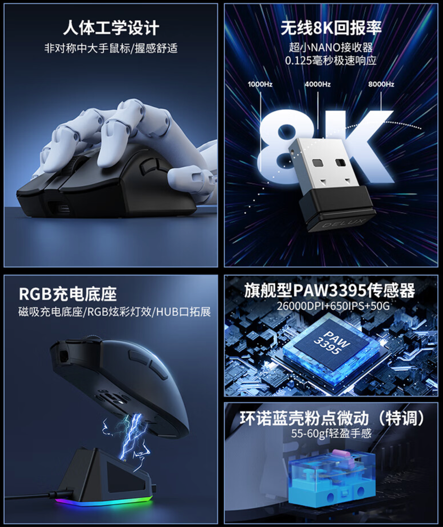 多彩推出 M900 Pro 无线游戏鼠标:右手人体工学造型,8K Nano 接收器,199 元起