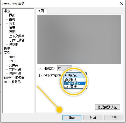 Everything怎么修改矩形选区样式 Everything修改矩形选区样式的方法