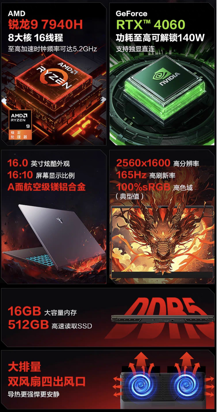 机械革命 2024 款蛟龙 16S 游戏本配置上新,锐龙 9 7940H+RTX4060 售 5999 元起