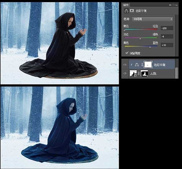 PS怎样绘制蓝色火焰的女魔法师 PS合成雪林中施法蓝色火焰的女魔法师教程