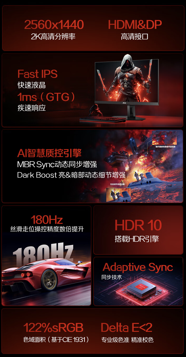 AOC“Q24G4E”23.8 英寸显示器上架开售:2K 180Hz,999 元