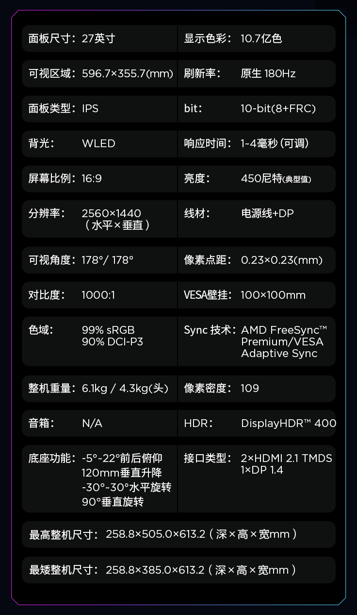 联想拯救者 R27qe 显示器上架:2K 180Hz Fast IPS,售 1149 元