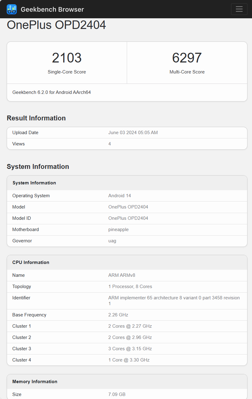 一加新款平板现身 Geekbench 数据库，确认搭载骁龙 8 Gen 3 处理器