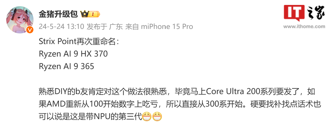 消息称 AMD 再度调整 Strix Point 处理器命名,有望改为 Ryzen AI 3XX 系列
