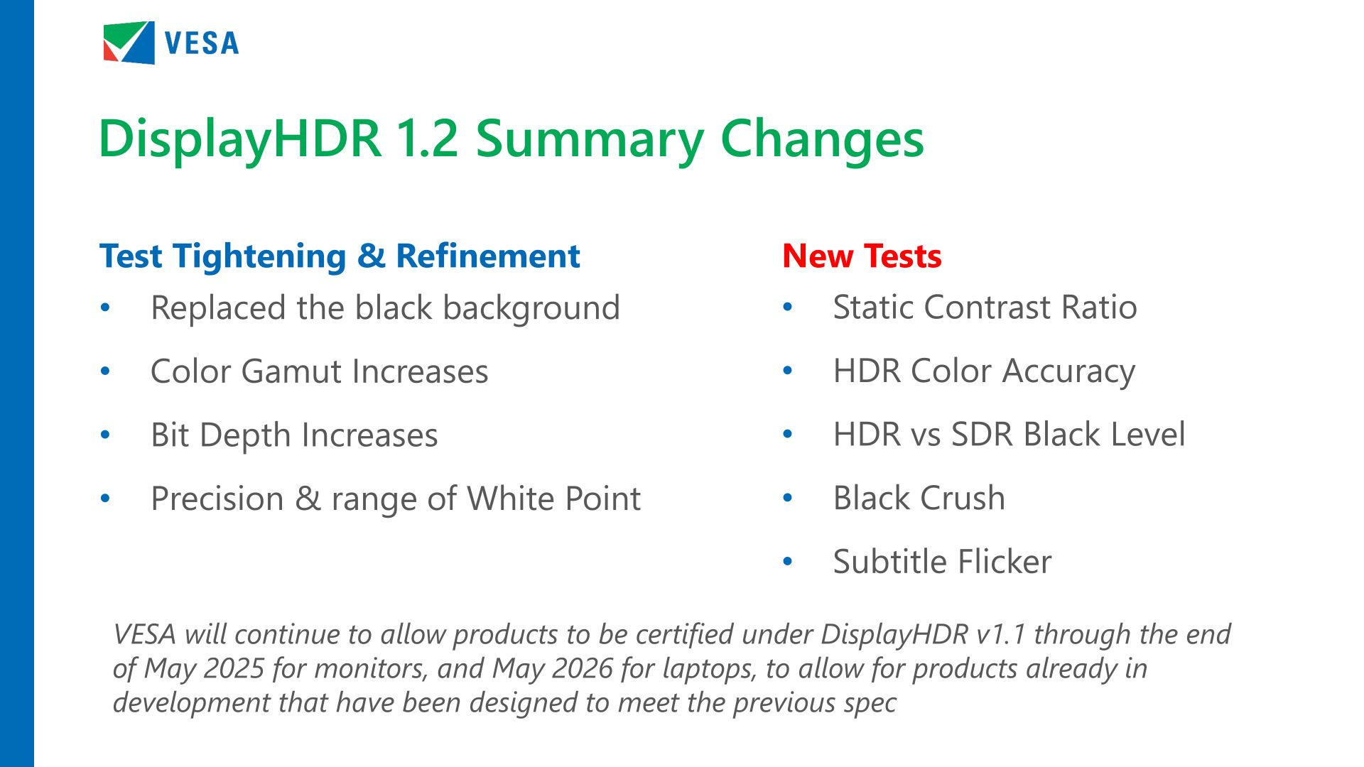 VESA 宣布 DisplayHDR 1.2 规范,提高性能要求:增加色彩准确度、宽色域等