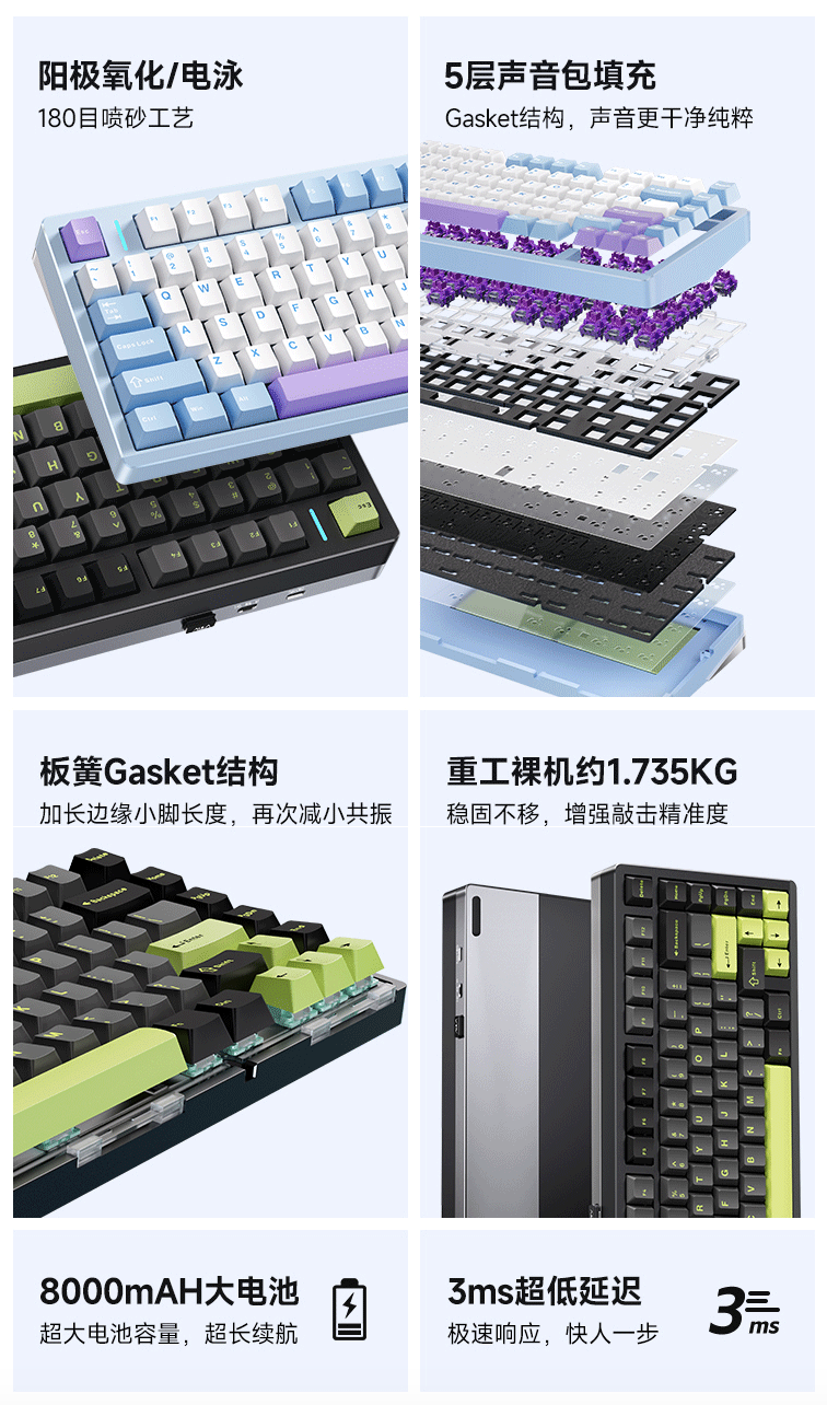 狼蛛 M75 三模机械键盘 6 月 18 日首销:Gasket 结构、可选四种轴体,359 元