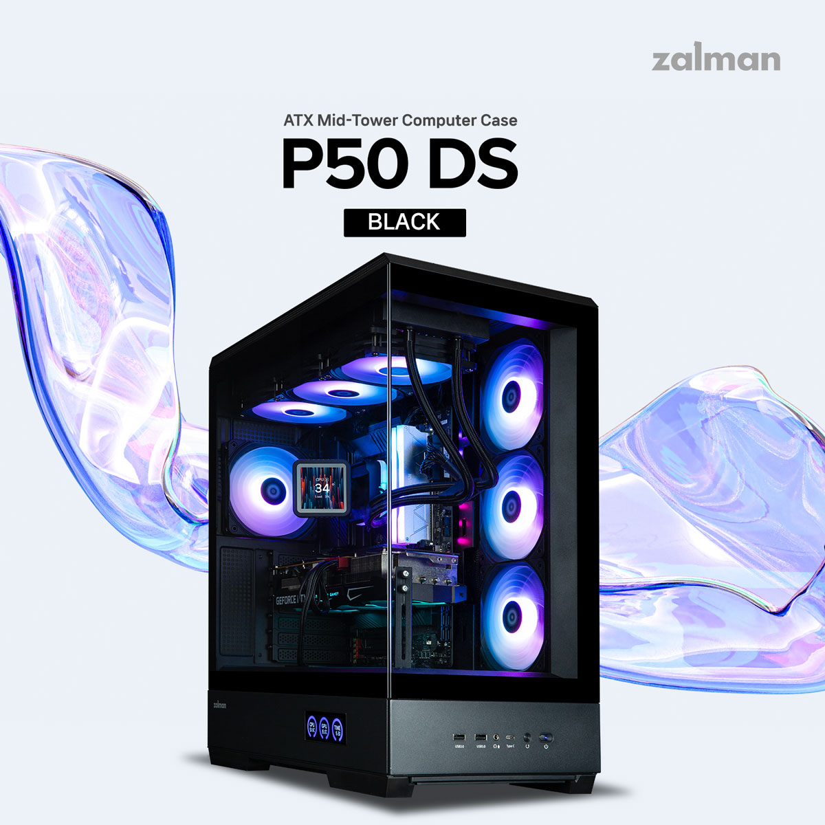 ZALMAN 推出 270° 海景房机箱 P50DS:支持背插主板,内置监控屏