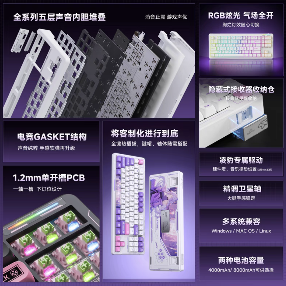 凌豹 K87 / PRO 三模机械键盘 7 月 19 日首销:Gasket 结构、可选多种键帽轴体,99 元起