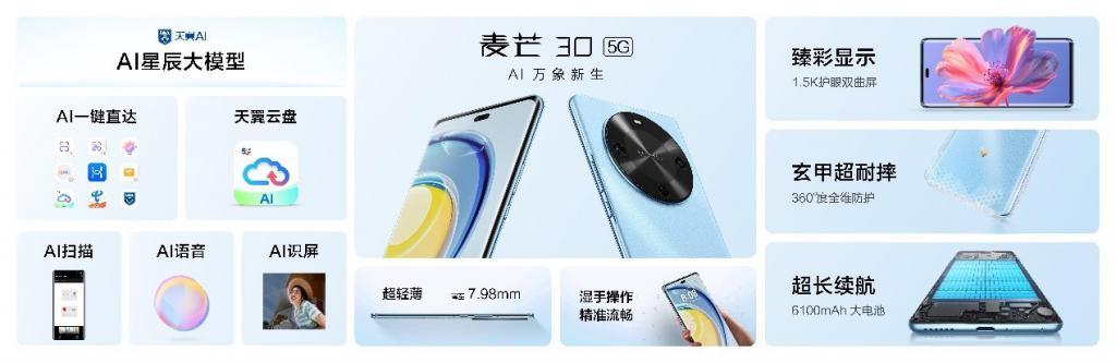 AI 智慧体验、6100mAh 大电池、轻薄耐摔机身,麦芒 30 5G 正式发布