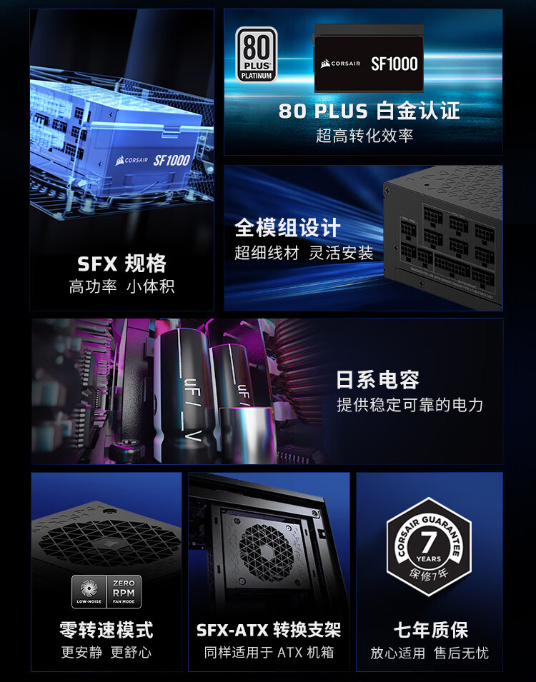 海盗船 SF 系列旗舰 SFX 电源 ATX 3.1 版开卖，1000W 版 1949 元