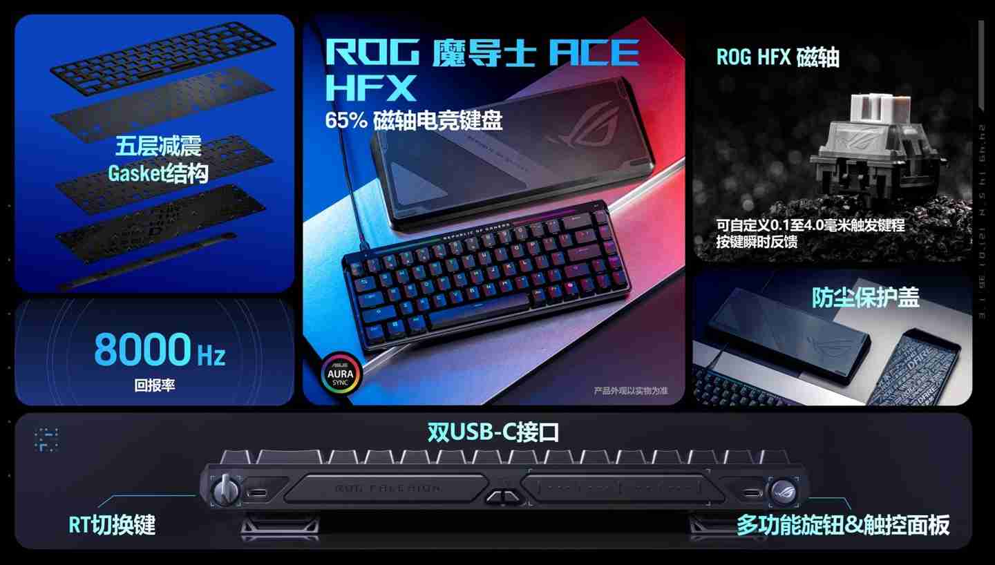 华硕 ROG 魔导士 ACE HFX 磁轴有线机械键盘上架：65% 配列、自研轴体，999 元