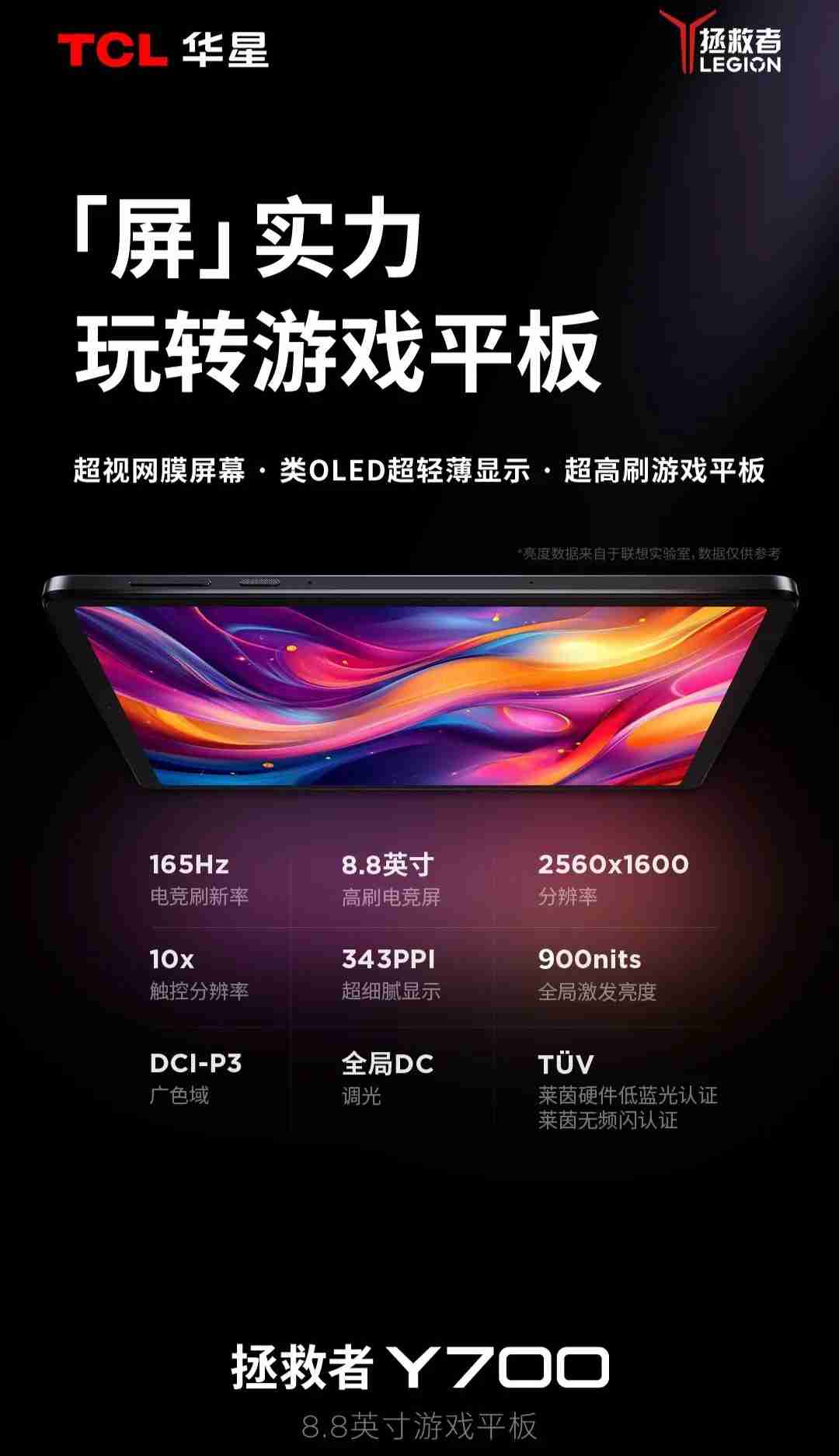 TCL 华星“认领”联想拯救者新一代 Y700 平板屏幕,支持低刷新率的低功耗性能