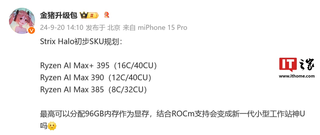 AMD Strix Halo 处理器初步型号规划曝光，最低 8 核 CPU + 32CU GPU