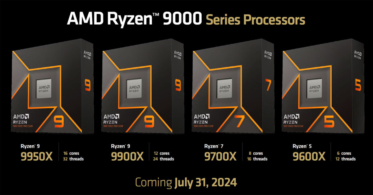 AMD 确认锐龙 9000 系列处理器 7 月 31 日发售,TDP 降低且性能比 7000 系列提升约 11~22%