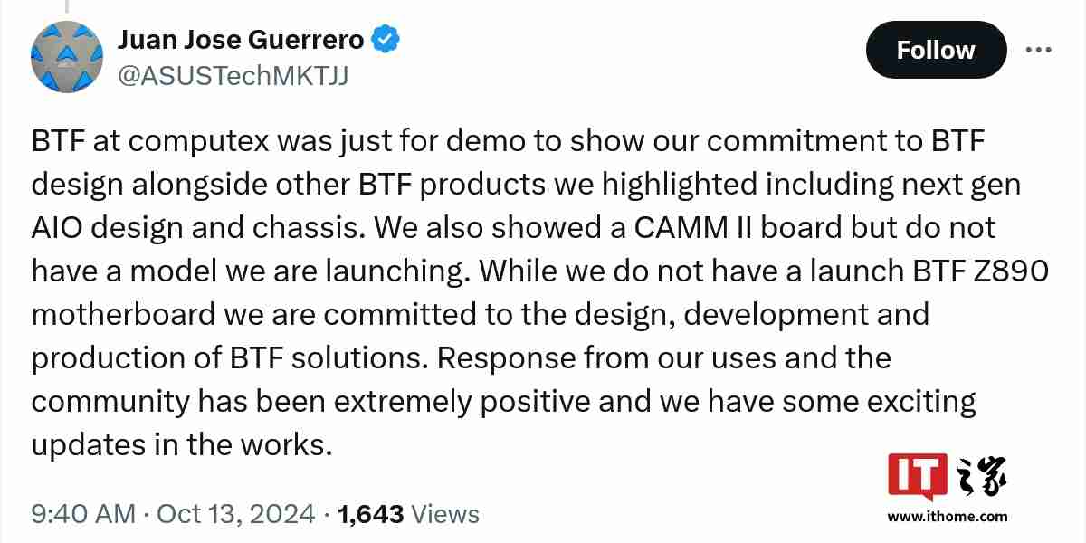 华硕暂无 Z890 BTF 背插主板规划,但仍致力于推进 BTF 解决方案