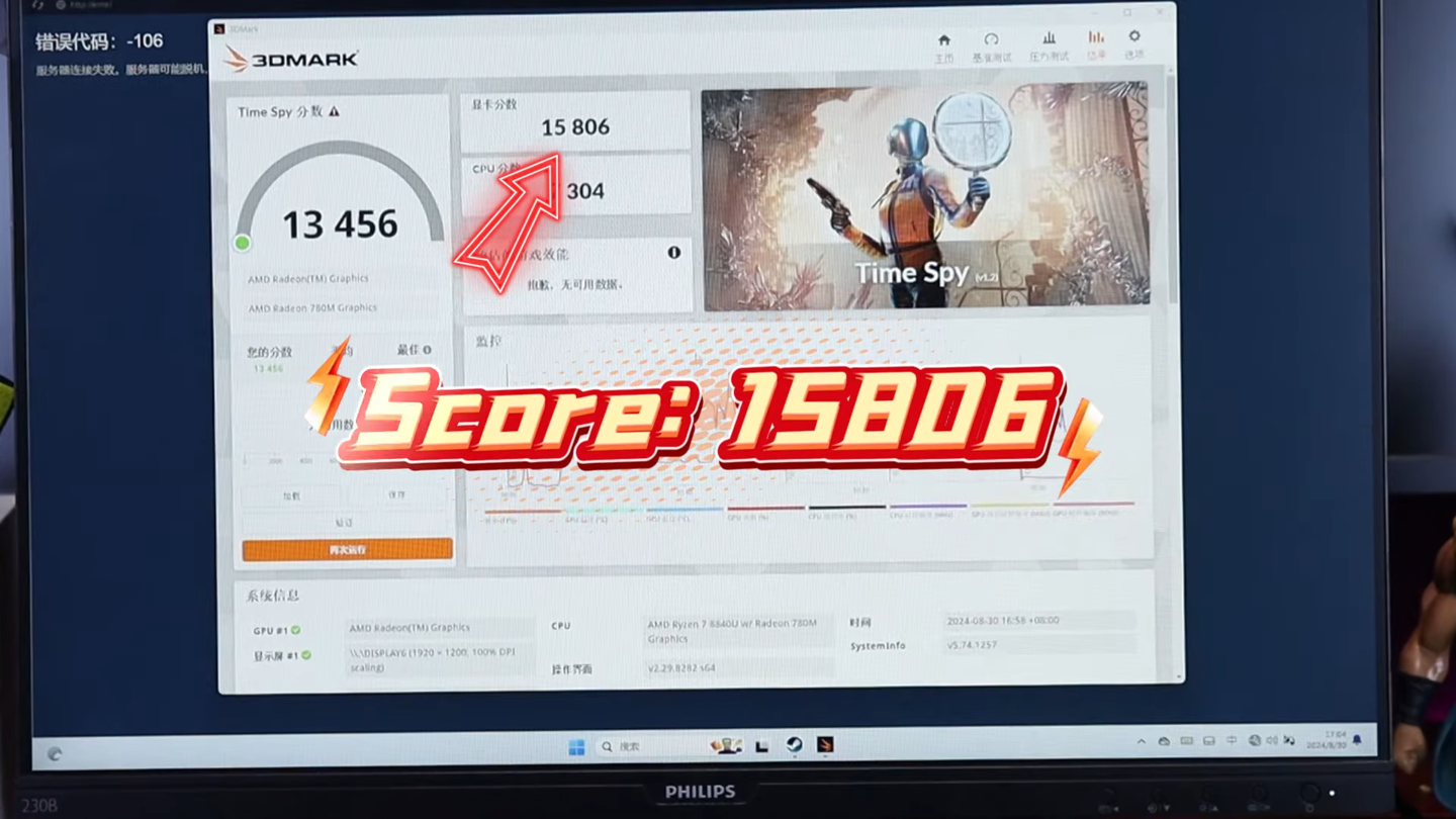 AMD RX 7800M 显卡 3DMark Time Spy 跑分高于 RTX 4070 移动版约 28%