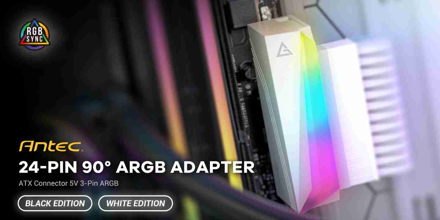 安钛克推出主板 24Pin 供电接口 90° 转接器,支持 ARGB 灯效