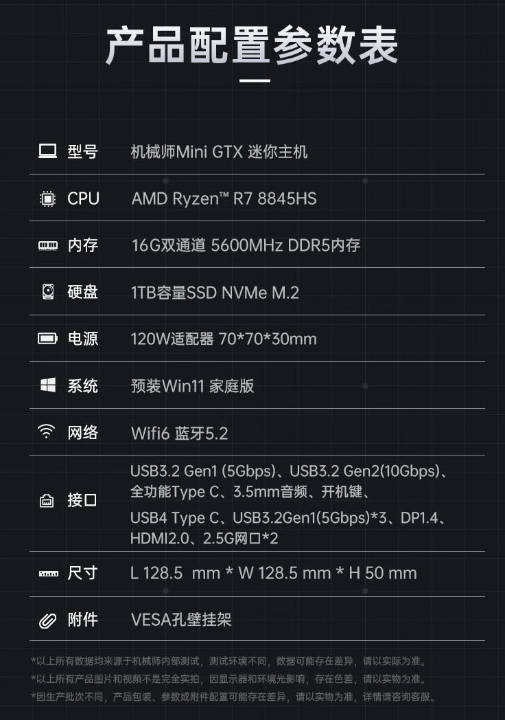 机械师 Mini GTX 迷你主机 5 月 21 日开售：可选 R7 8845HS / R9 7940HS、双 2.5G 网口，2899 元起