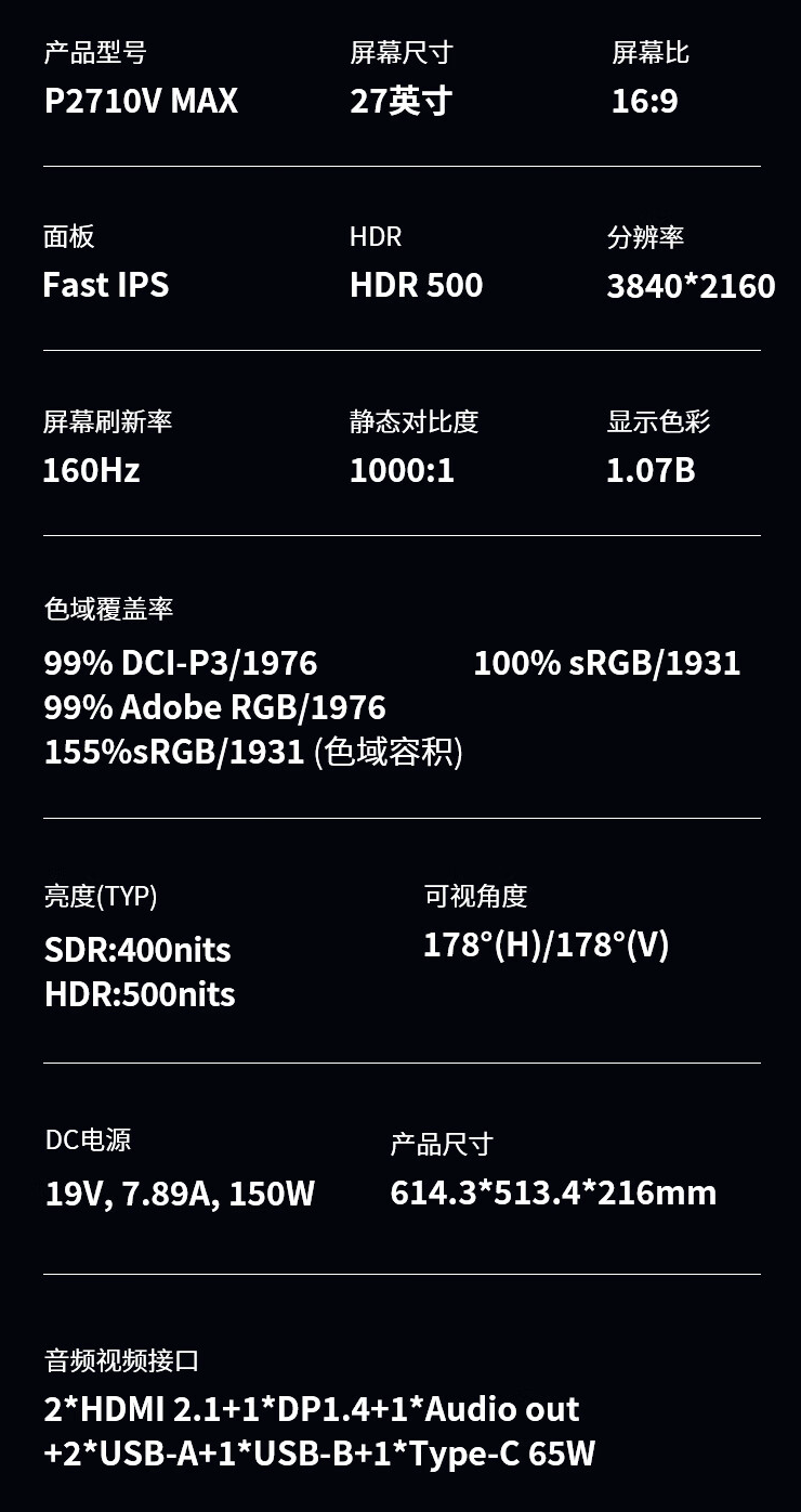 泰坦军团逆狱联名款 P2710V MAX 显示器开售：4K 160Hz、内置双扬，1999 元
