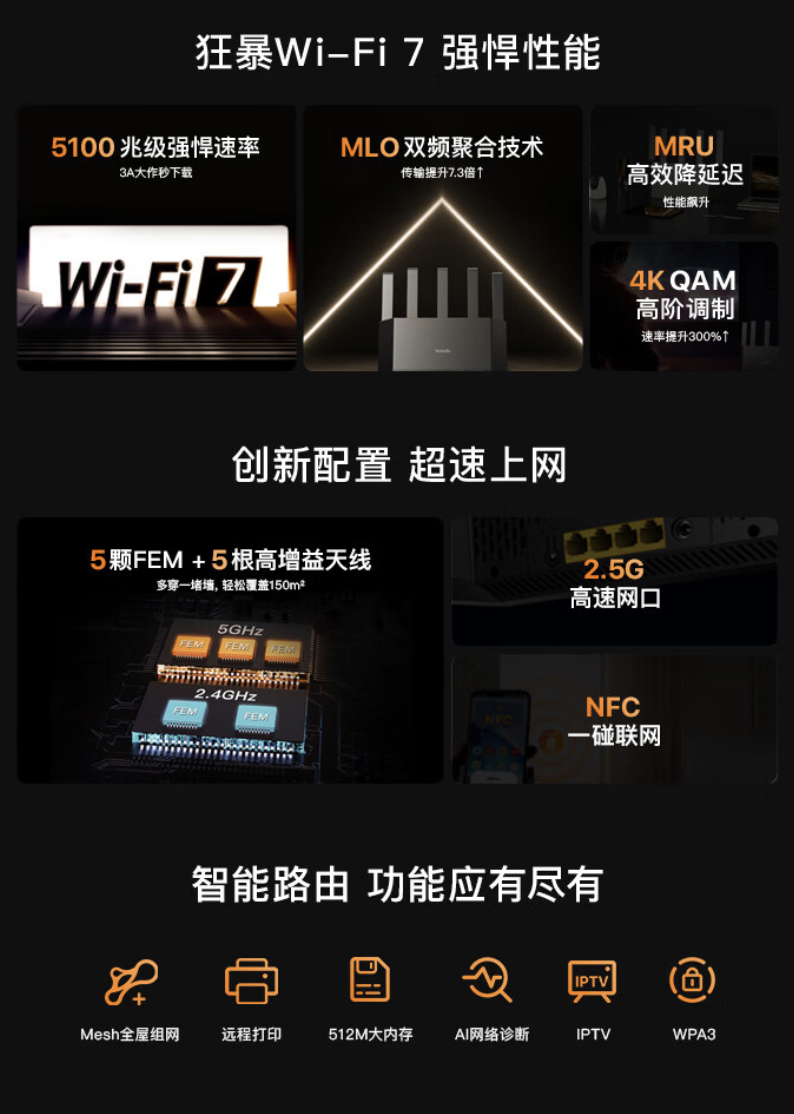 腾达云霄 BE5100 Wi-Fi 7 路由器开售:5 颗 FEM、NFC 一键联,209 元